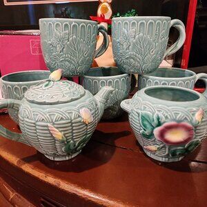 Vintage 1989 Haldon Group Basketweave Floral Tea Set – Service for 5